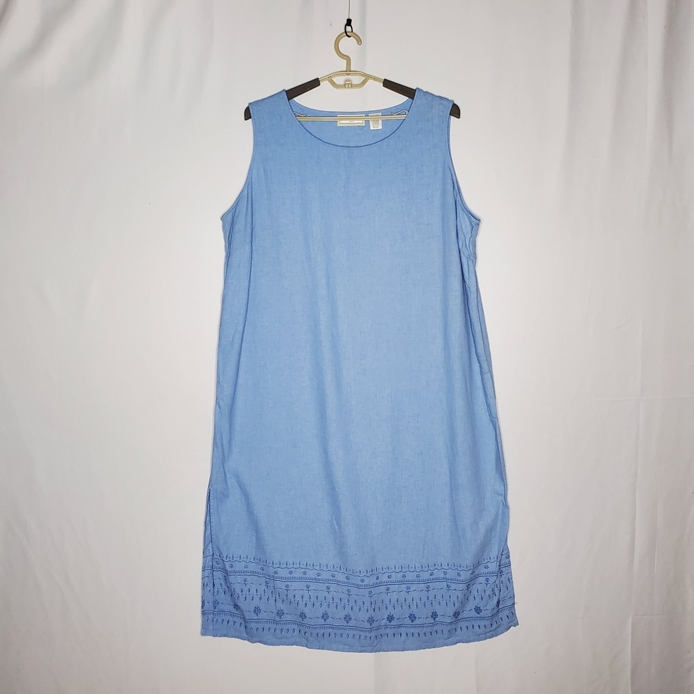 Studio Works Linen Blend Midi Dress Women 2X Embroidered Hem Coastal Minimal 24W